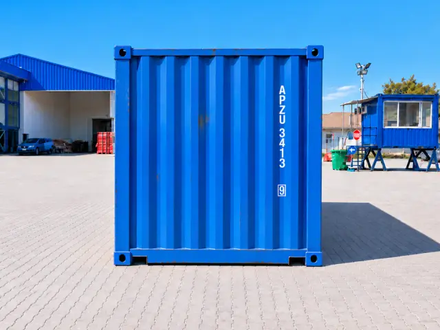 El testero visto de frente, con la numeración del container y la caseta de control del depósito al fondo