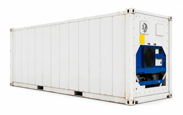 Container refrigerado de 20 pies con su equipo de frío montado en el testero