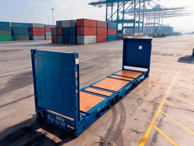 Flat rack de 20 pies de costado, con los dos cabezales levantados