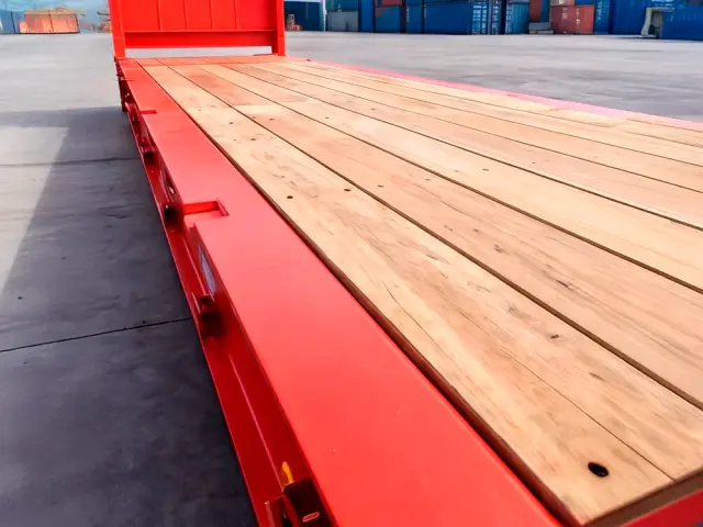 Detalle del piso de madera industrial del flat rack de 40 pies