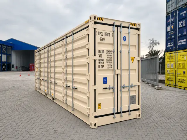 Container open side de 40 pies en tres cuartos, con el costado de puertas cerrado