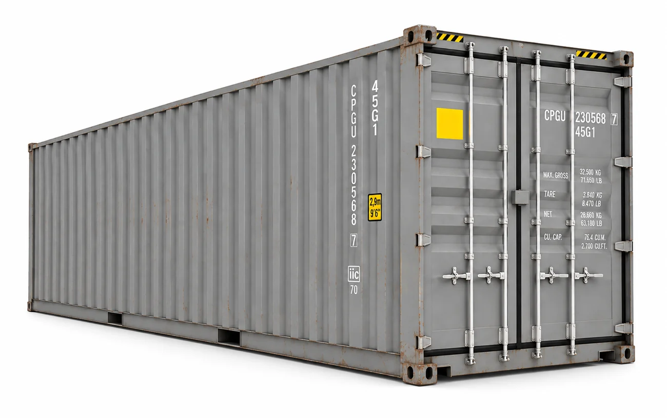 Container Marítimo 40 Pies High Cube, vista exterior